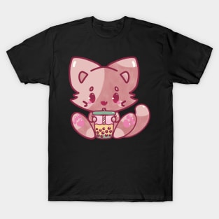 Cat bubble tea kawaii cute adorable chibi hand painted T-Shirt